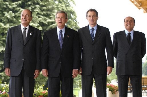 Jacques Chirac, George W. Bush, Tony Blair i Silvio Berlusconi