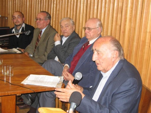 Leopold Unger, Janusz Krasiński, Ludwik Jerzy Kern i Wojciech Giełżyński w Stowarzyszeniu Pisarzy Polskich, Warszawa, 12 września 2006 r.